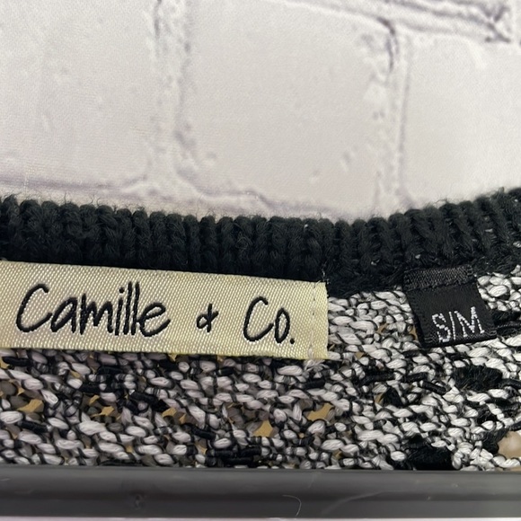 Camille & Co Size S/M Gray Black Lightweight Knit 3/4 Sleeve Split Back Sweater - Picture 6 of 7